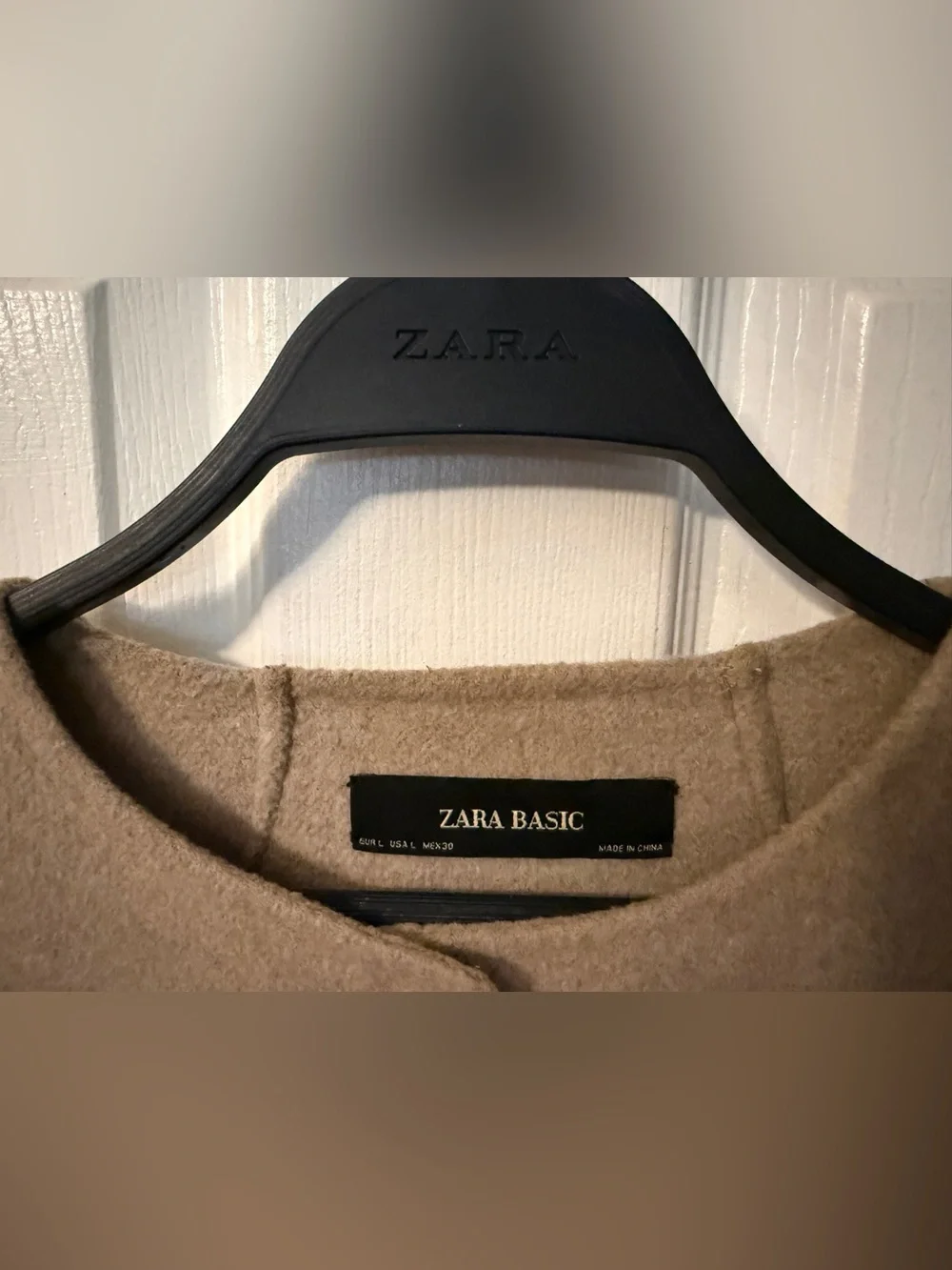 Zara Camel Tan Collarless Wool-Blend Peacoat